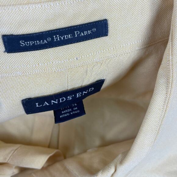 Land's End Men's 17.5-34 Peach Solid Long Sleeve Button Up Shirt - Picture 7 of 16